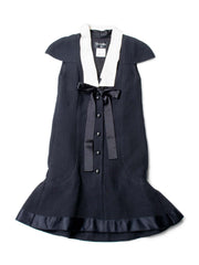 CHANEL Runway CC Logo White Collar Bow Mini Dress Black White