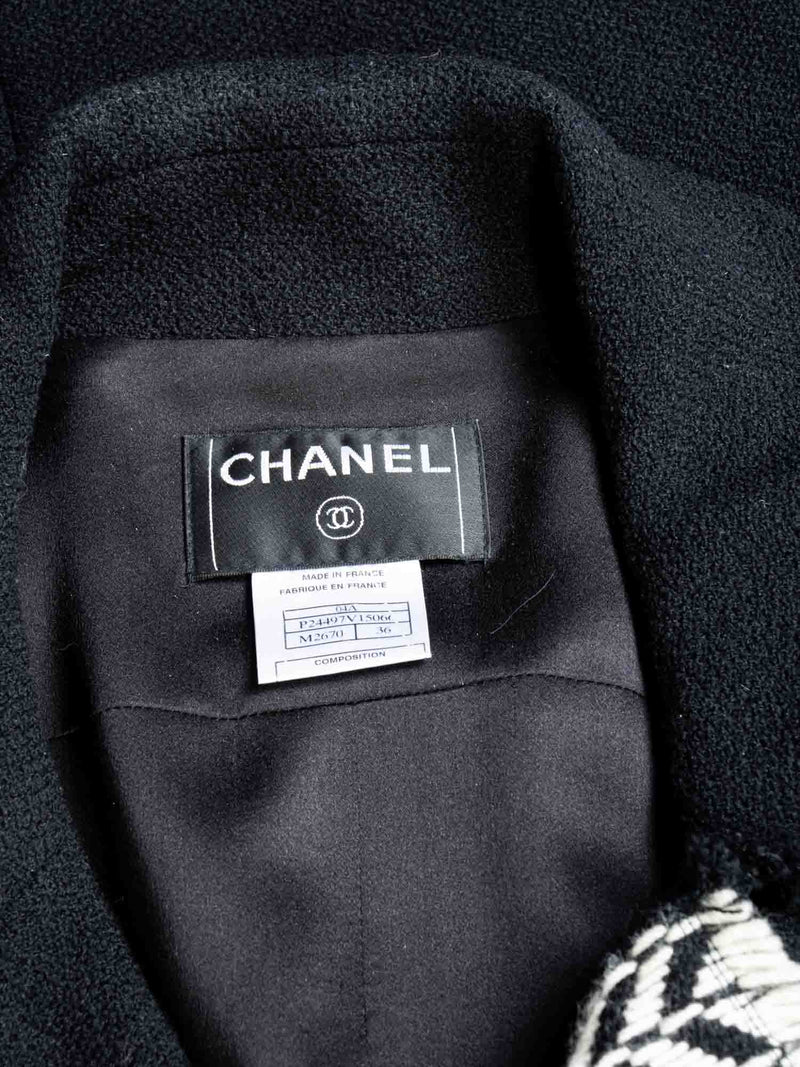 CHANEL Tweed Camellia Flower Open Jacket Black White-designer resale