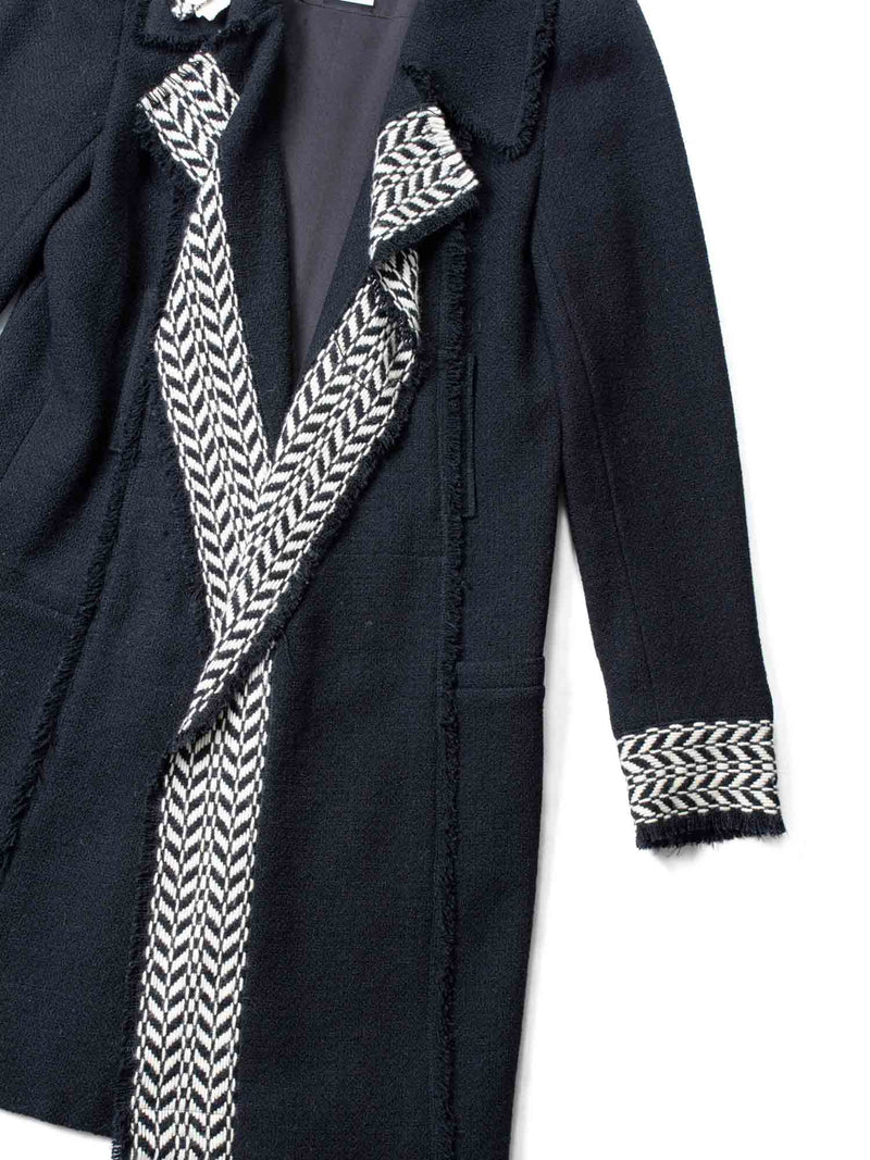 CHANEL Tweed Camellia Flower Open Jacket Black White-designer resale
