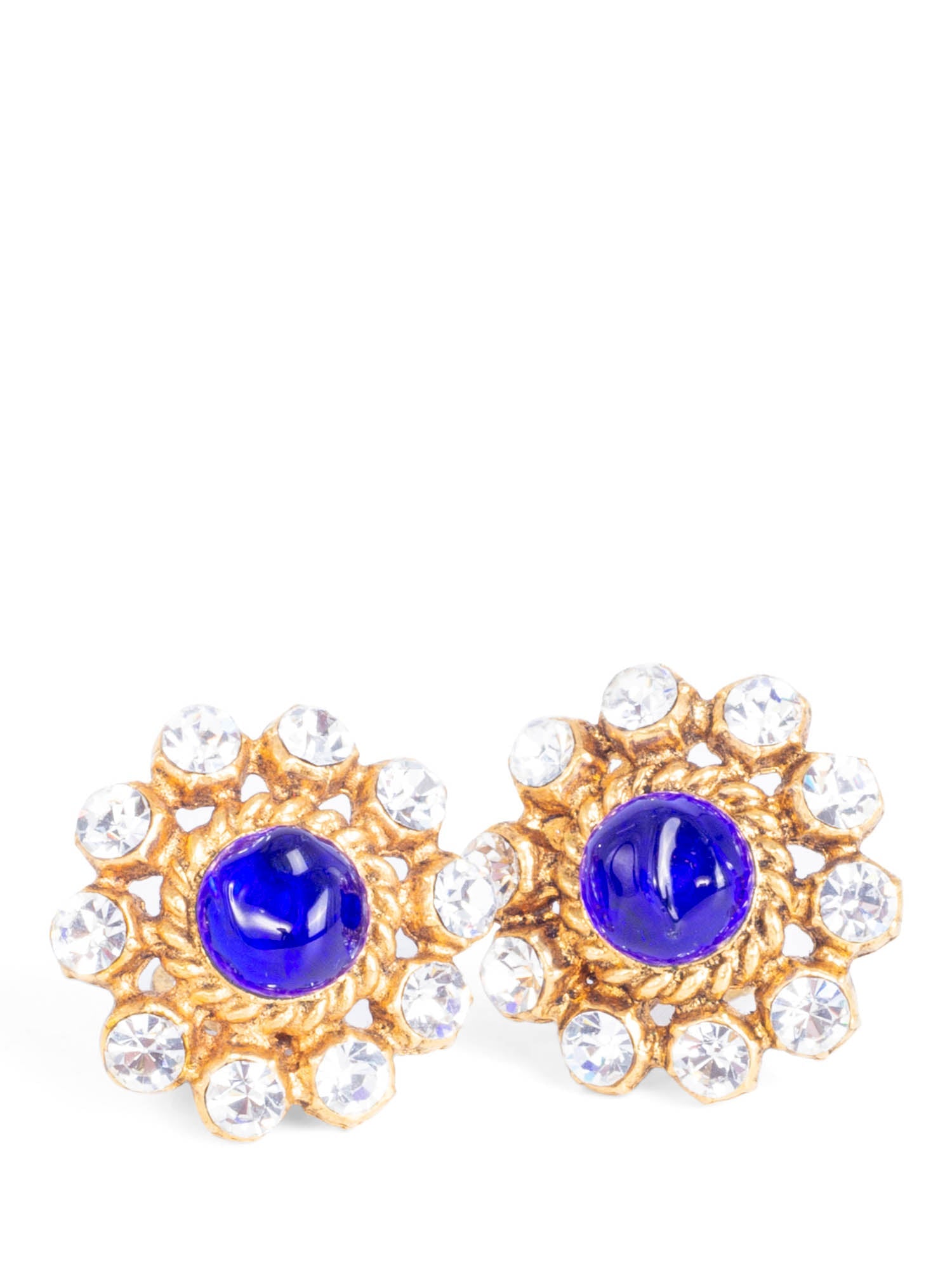 CHANEL Vintage 24K Gemstone Flower Clip On Earrings Blue-designer resale