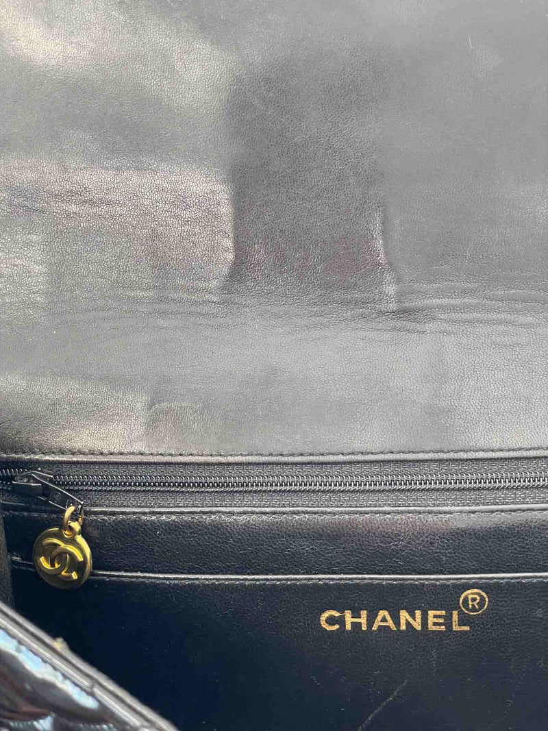 CHANEL Vintage 24k Gold CC Logo Patent Leather Backpack Black-designer resale