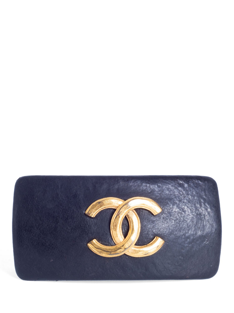 CHANEL Vintage CC Logo 24K Gold Hair Clip Black-designer resale