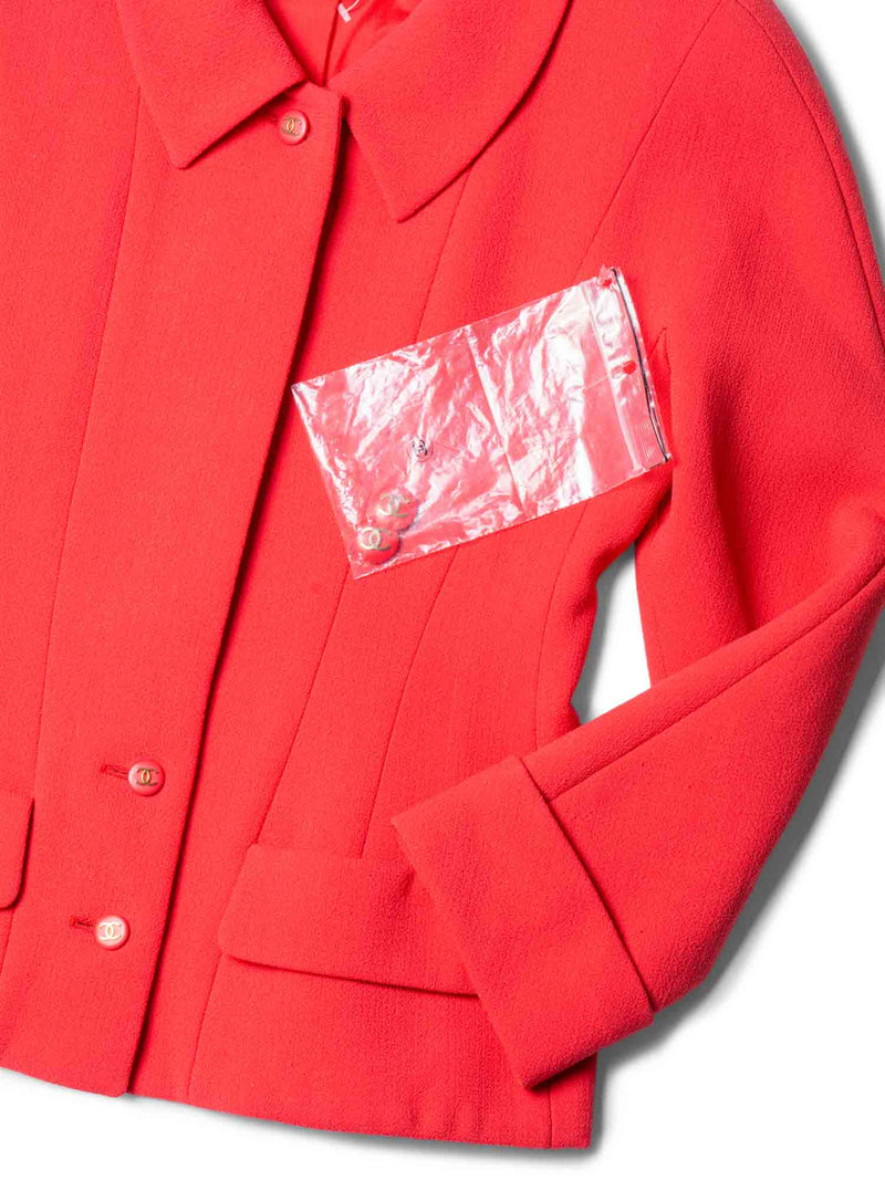 CHANEL Vintage CC Logo Collar Fitted Jacket Coral Red-designer resale