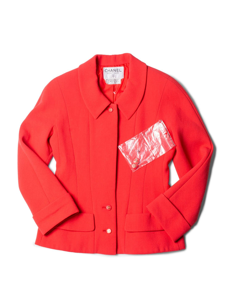 CHANEL Vintage CC Logo Collar Fitted Jacket Coral Red-designer resale