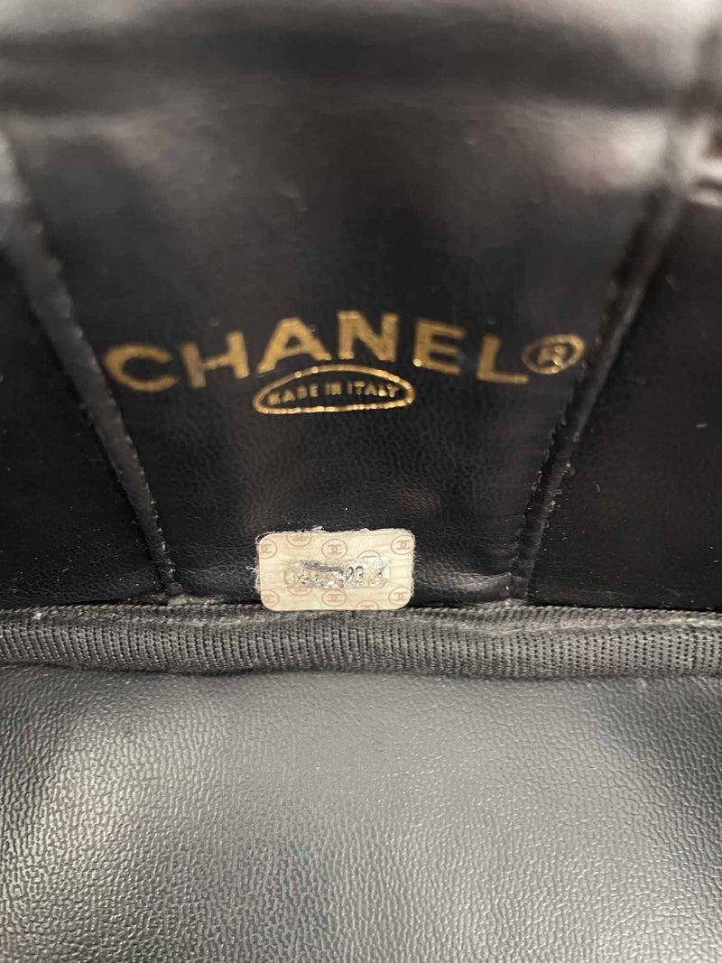 CHANEL Vintage Caviar Leather 24k CC Logo Vanity Top Handle Bag Black-designer resale