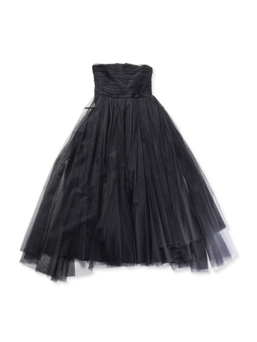 CHANEL Vintage Corset Tulle A-Line Pleated Maxi Skirt Black-designer resale