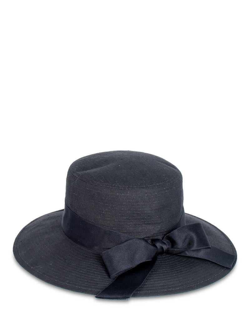 CHANEL Vintage Cotton Satin Bow Fedora Hat Black-designer resale