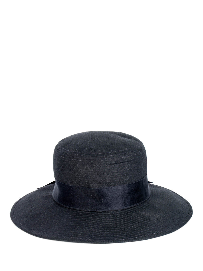 CHANEL Vintage Cotton Satin Bow Fedora Hat Black-designer resale