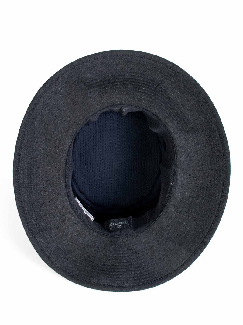 CHANEL Vintage Cotton Satin Bow Fedora Hat Black-designer resale