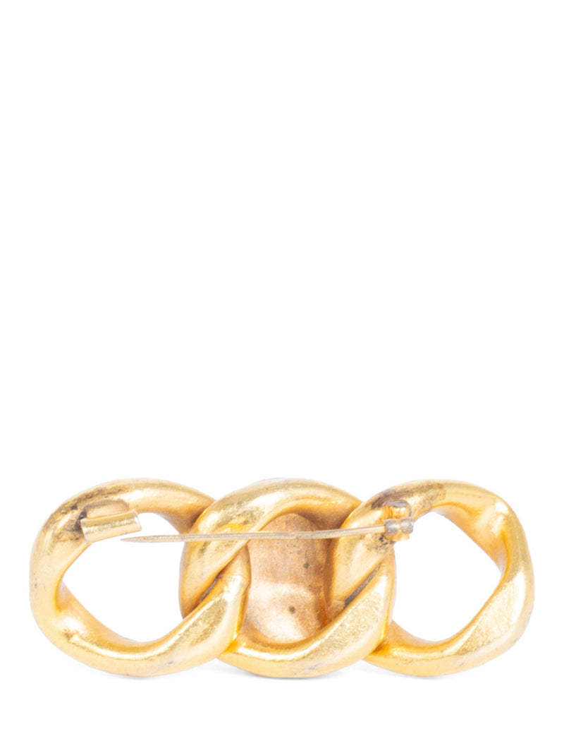 CHANEL Vintage Logo Chain Loop Medallion Brooch Pin Gold-designer resale
