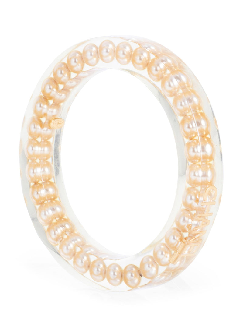 CHANEL Vintage Logo Pearl Bangle Bracelet Gold-designer resale
