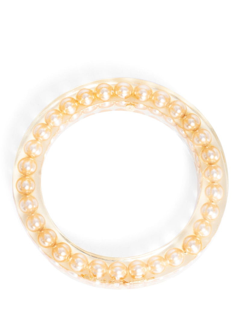 CHANEL Vintage Logo Pearl Bangle Bracelet Gold-designer resale