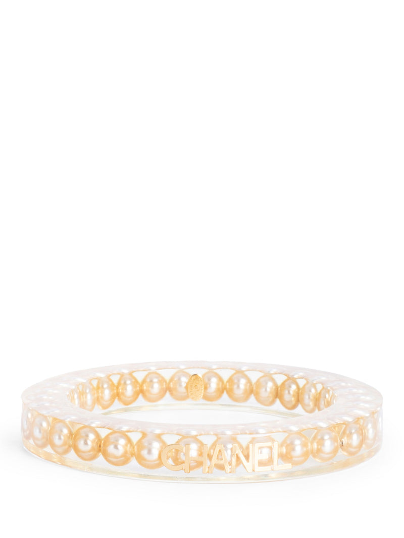 CHANEL Vintage Logo Pearl Bangle Bracelet Gold-designer resale