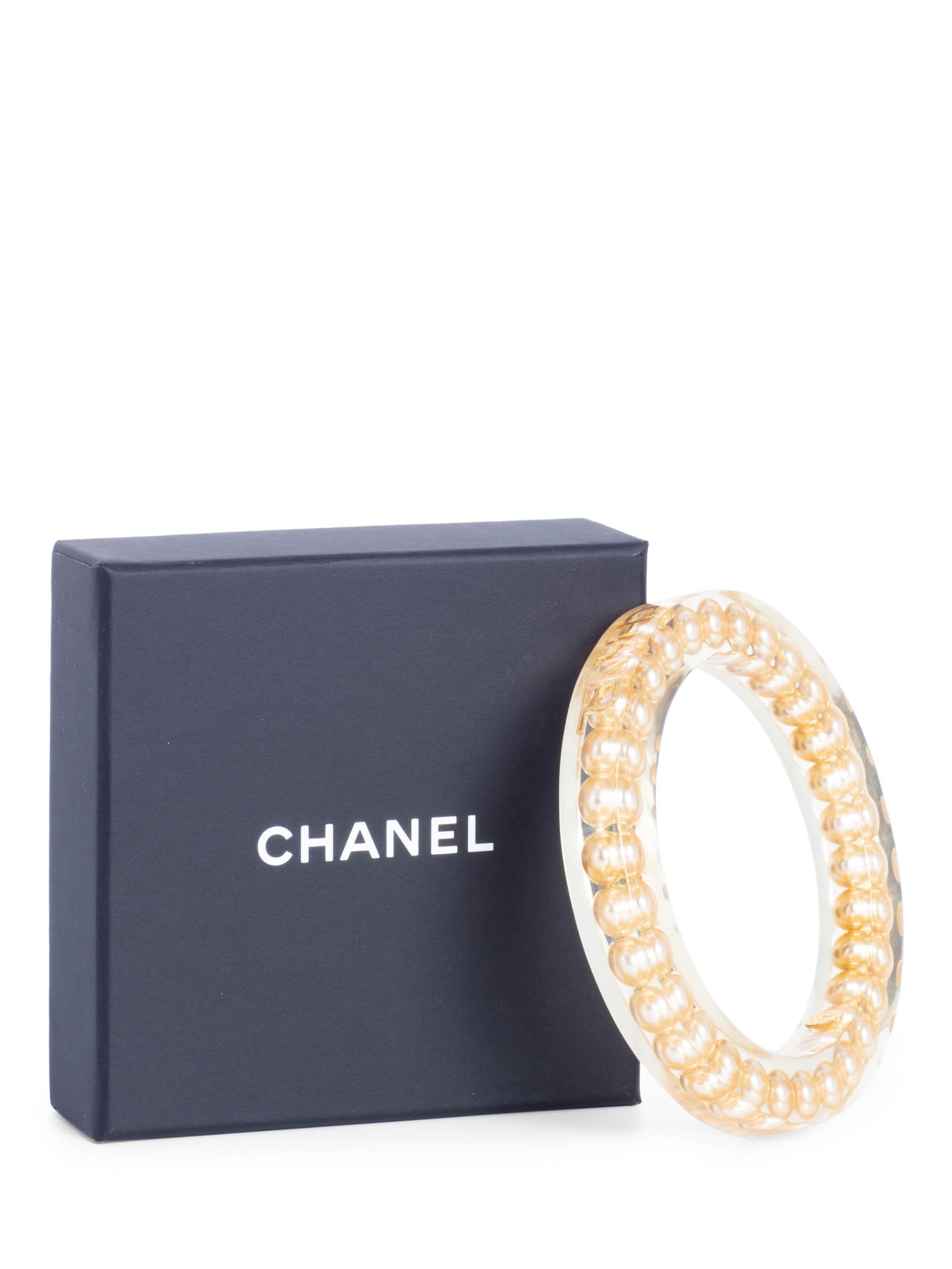 CHANEL Vintage Logo Pearl Bangle Bracelet Gold-designer resale