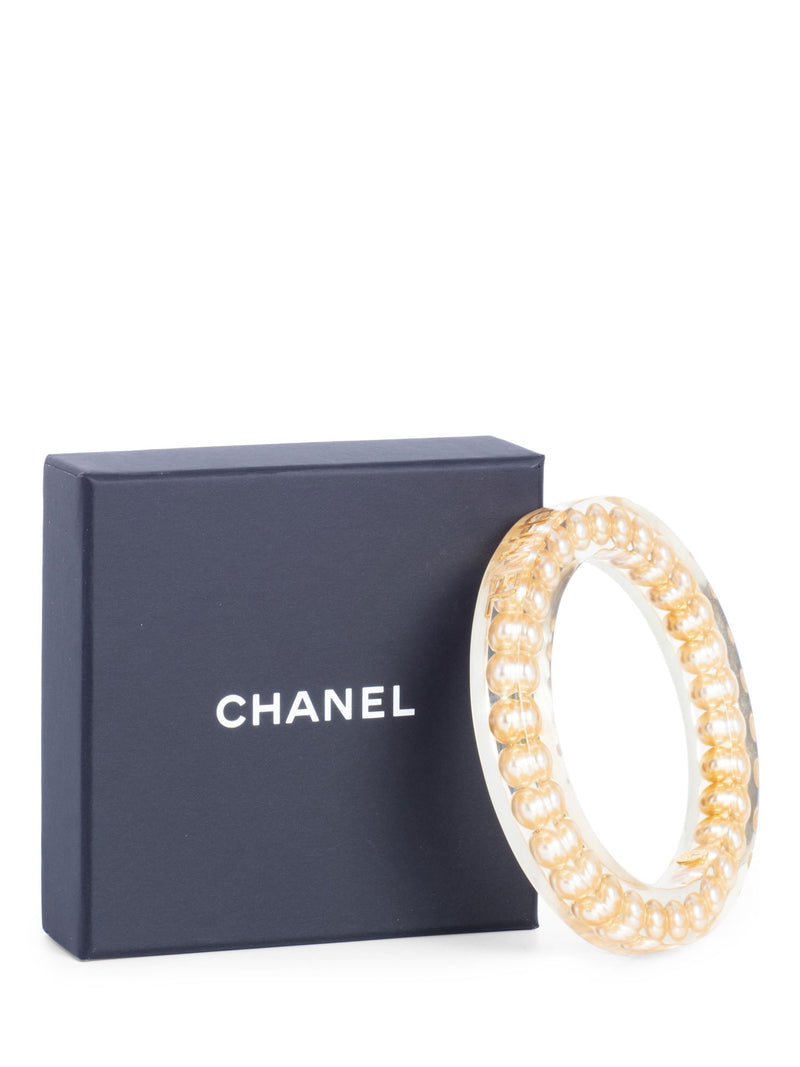 CHANEL Vintage Logo Pearl Bangle Bracelet Gold-designer resale