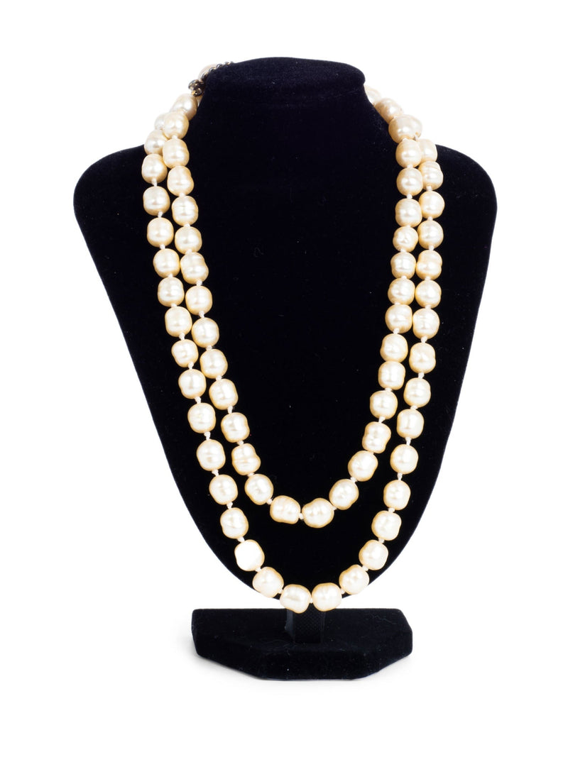 CHANEL Vintage Long Pearl Necklace Ivory Gold-designer resale