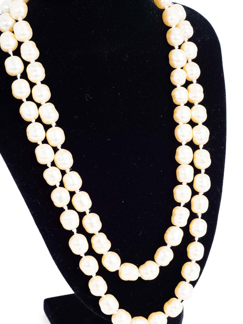 CHANEL Vintage Long Pearl Necklace Ivory Gold-designer resale