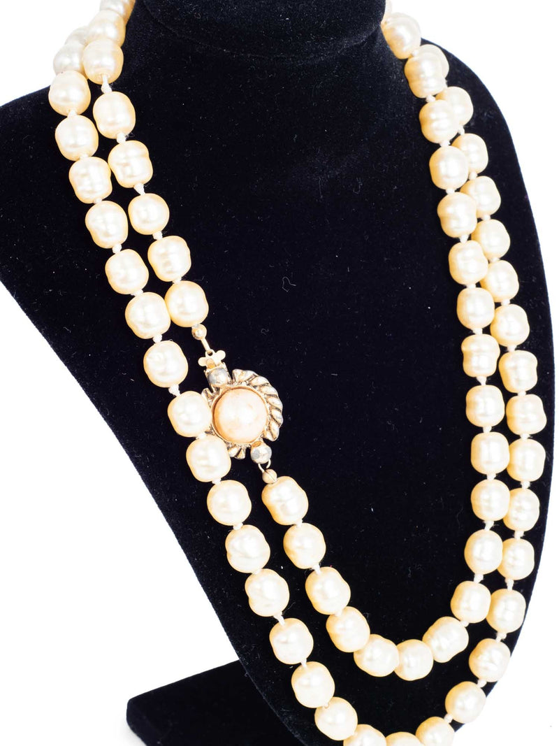 CHANEL Vintage Long Pearl Necklace Ivory Gold-designer resale