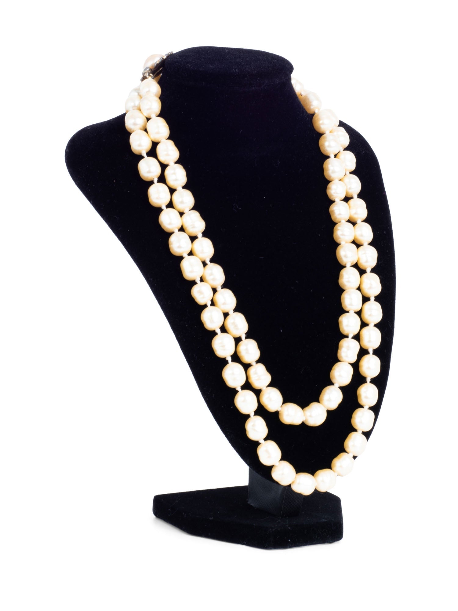 CHANEL Vintage Long Pearl Necklace Ivory Gold-designer resale