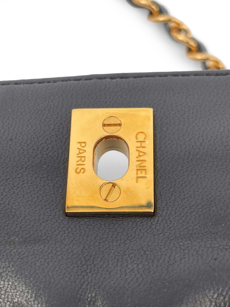 CHANEL Vintage Patent Leather 24k Gold CC Logo Camera Bag Black-designer resale