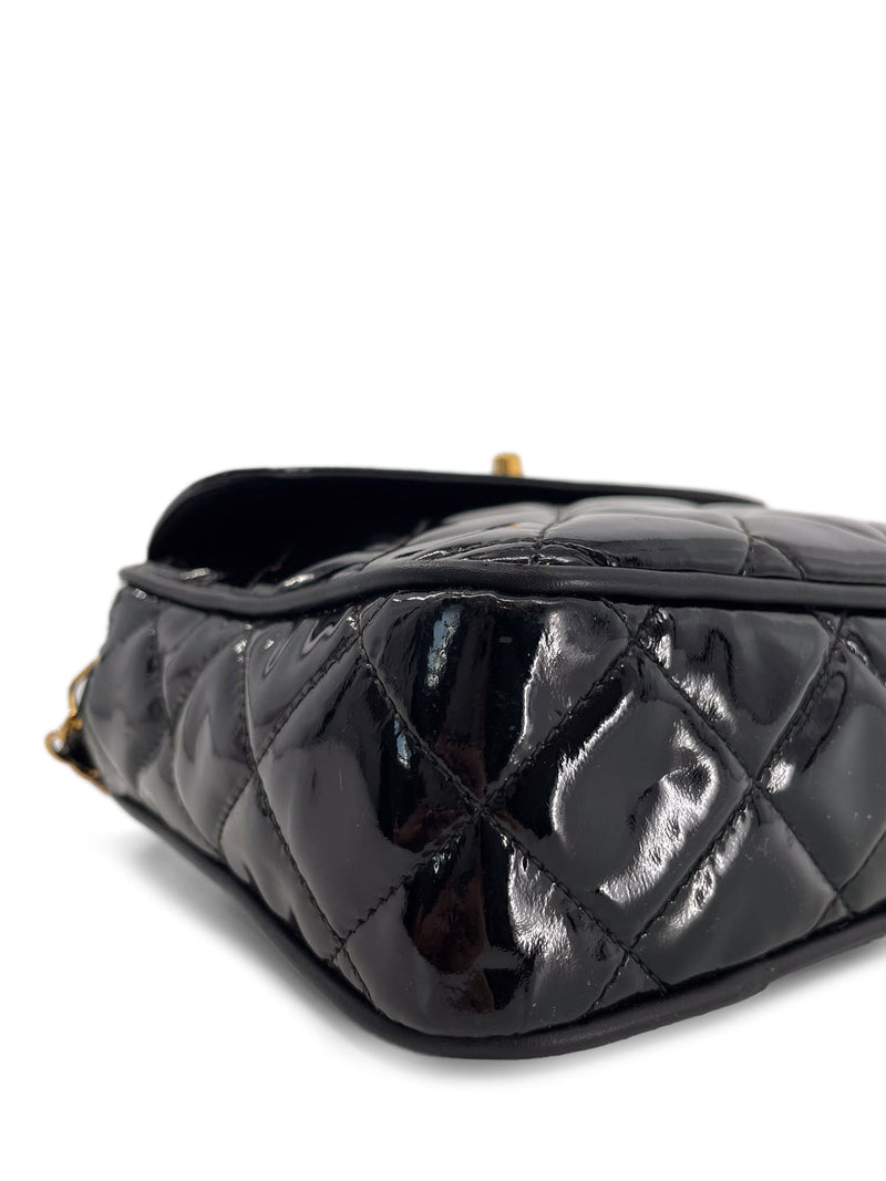 CHANEL Vintage Patent Leather 24k Gold CC Logo Camera Bag Black-designer resale