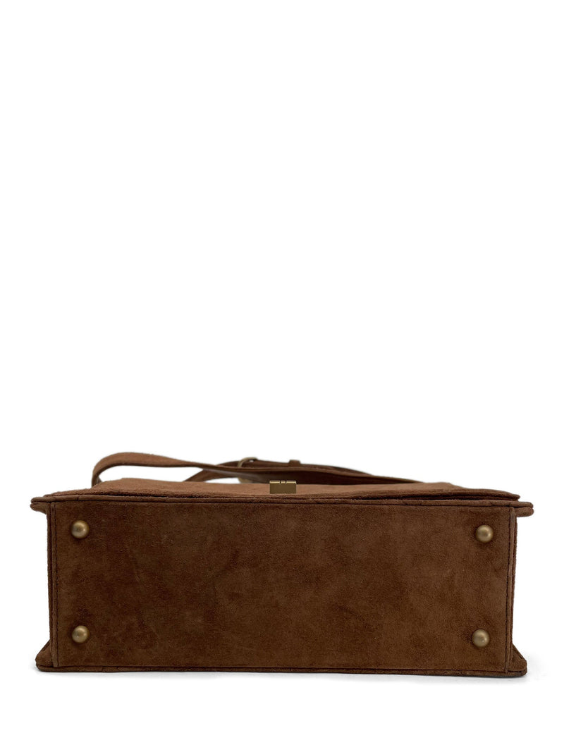CHANEL Vintage Quilted Suede Flap Messenger Bag Brown-designer resale