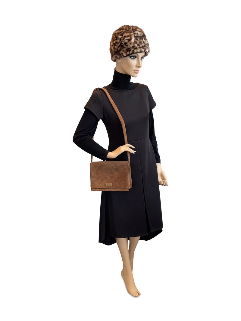 CHANEL Vintage Quilted Suede Flap Messenger Bag Brown-designer resale