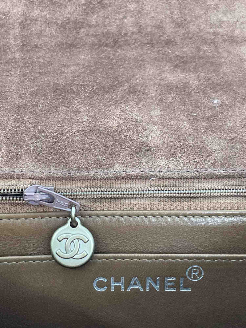 CHANEL Vintage Quilted Suede Flap Messenger Bag Brown-designer resale