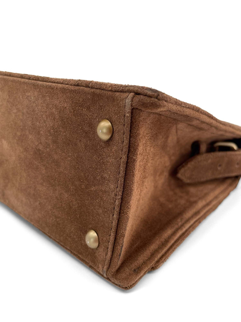 CHANEL Vintage Quilted Suede Flap Messenger Bag Brown