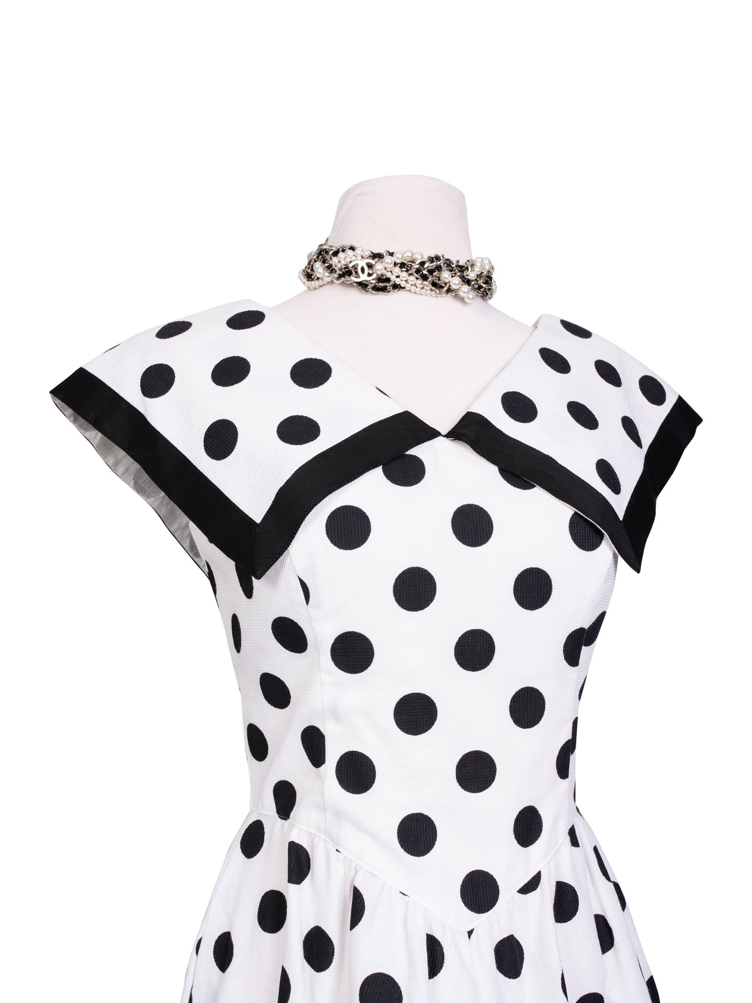 CODO Vintage Refashioned Cotton Polka Dot A-Line Dress Black White