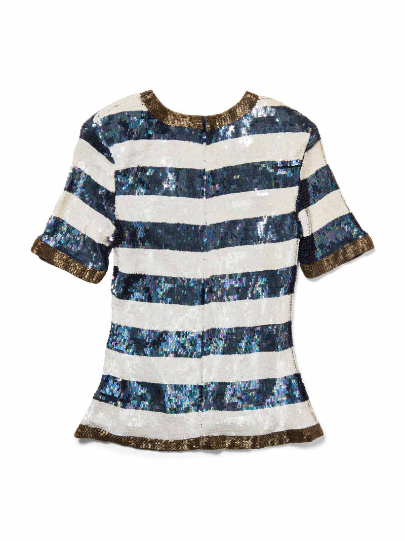 Cardiere Et Cie Silk Anchor Stripe Sequin Top Blue White-designer resale