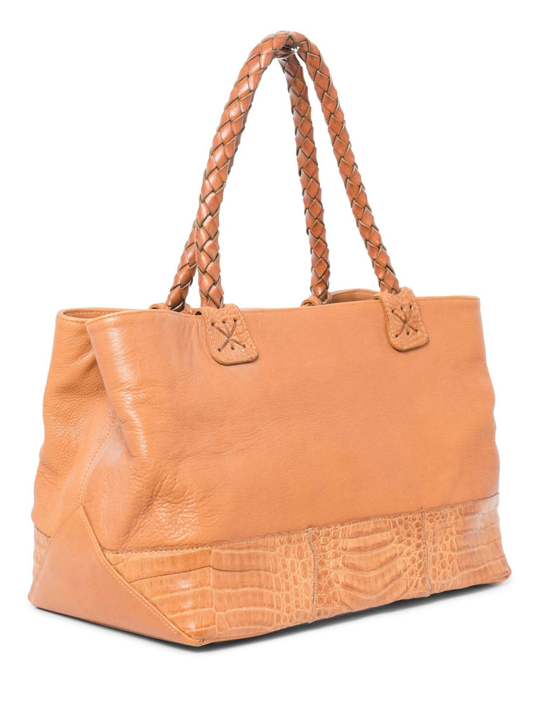 Carlos Falchi Genuine Crocodile Shopper Bag Brown-designer resale