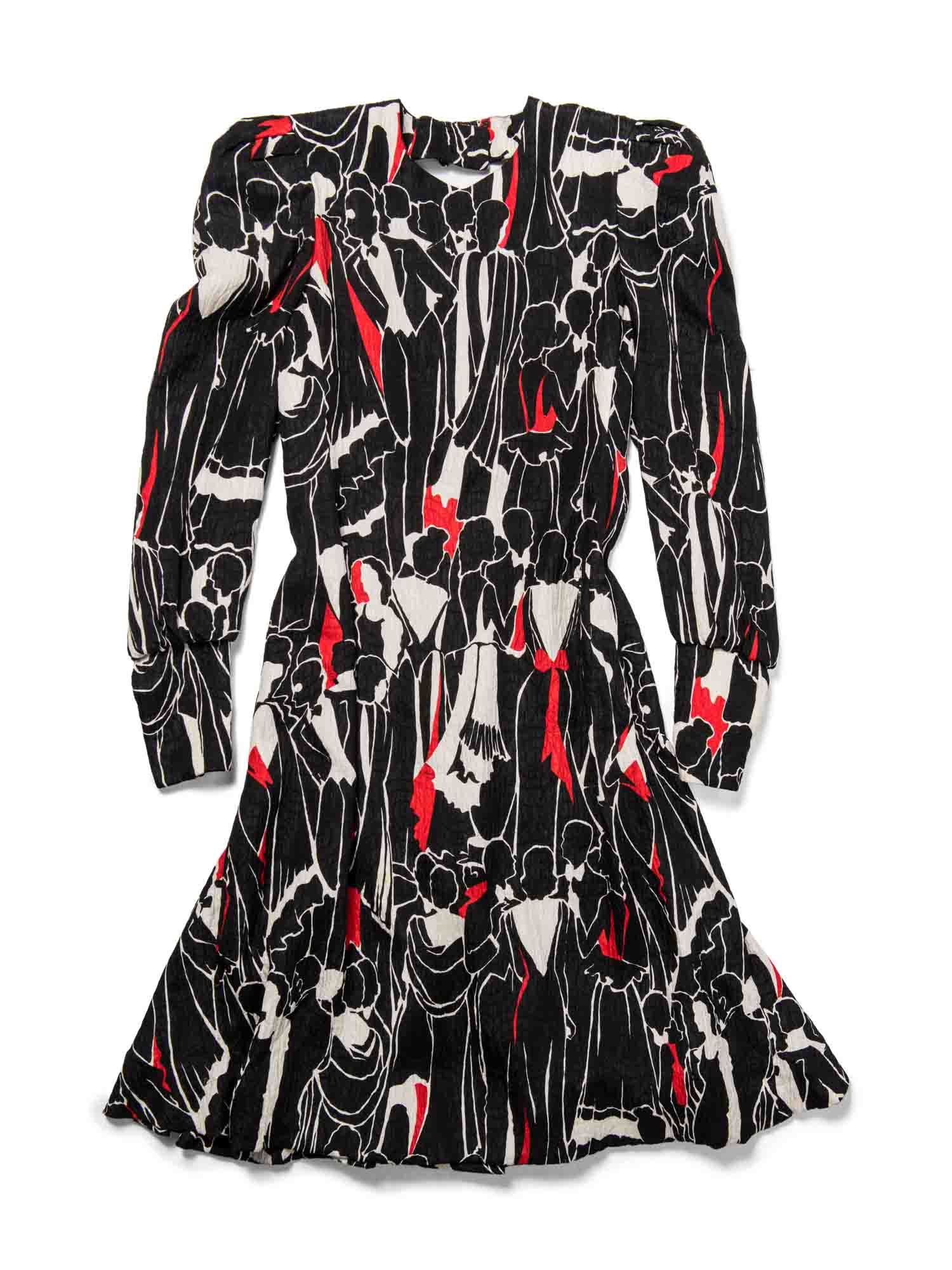 Carolina Herrera Open Back Abstract Print Midi Dress Black White Red-designer resale