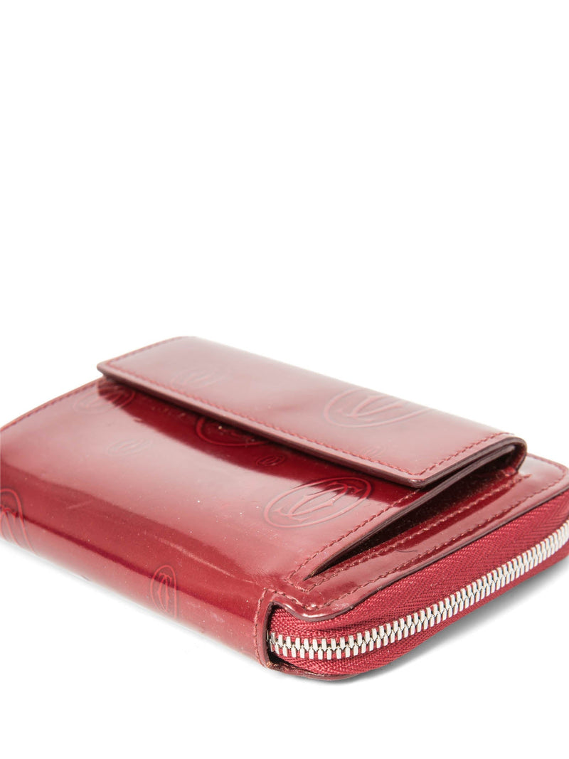 Cartier Logo Zippered Compact Wallet Burgundy-designer resale