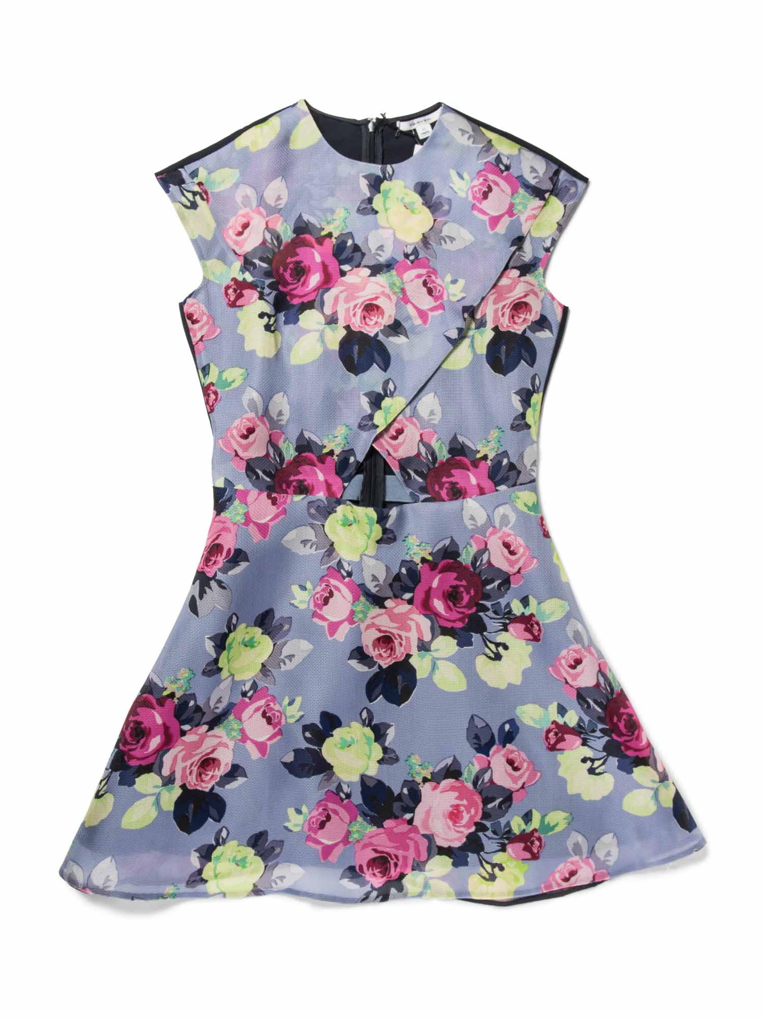 Carven Silk Floral Sleeveless Cut Out Dress Blue Multicolor-designer resale