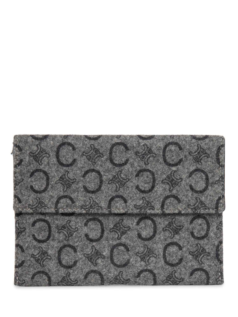 Celine C Logo Monogram Wool Leather Credit Card Wallet Passport Case Grey-designer resale