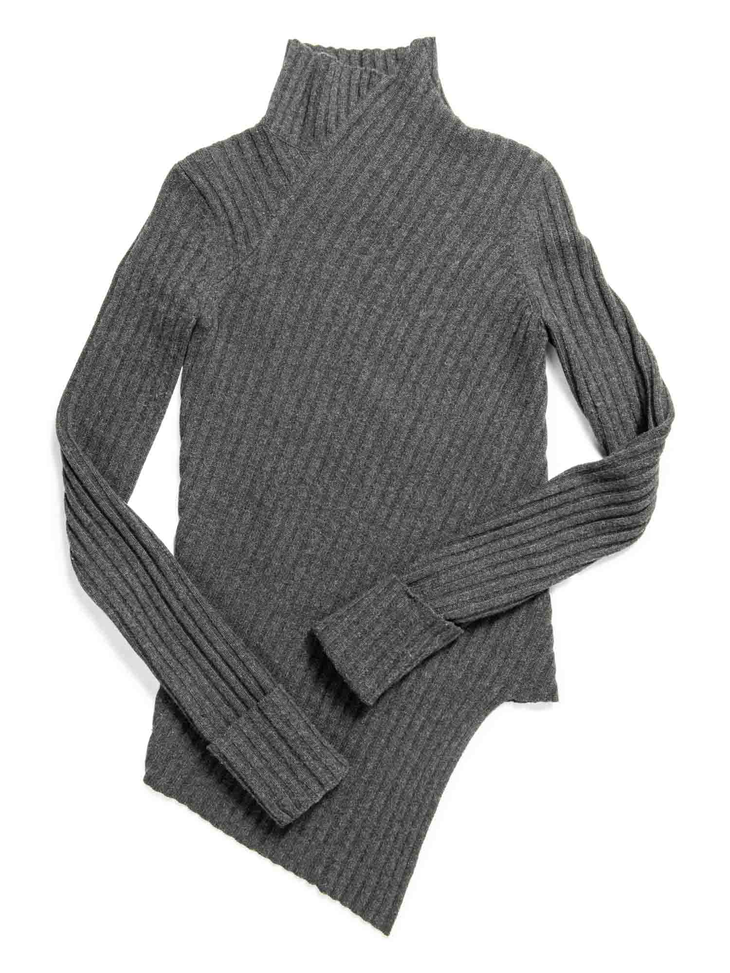 Celine Cashmere Asymmetrical Turtleneck Sweater Heather Grey