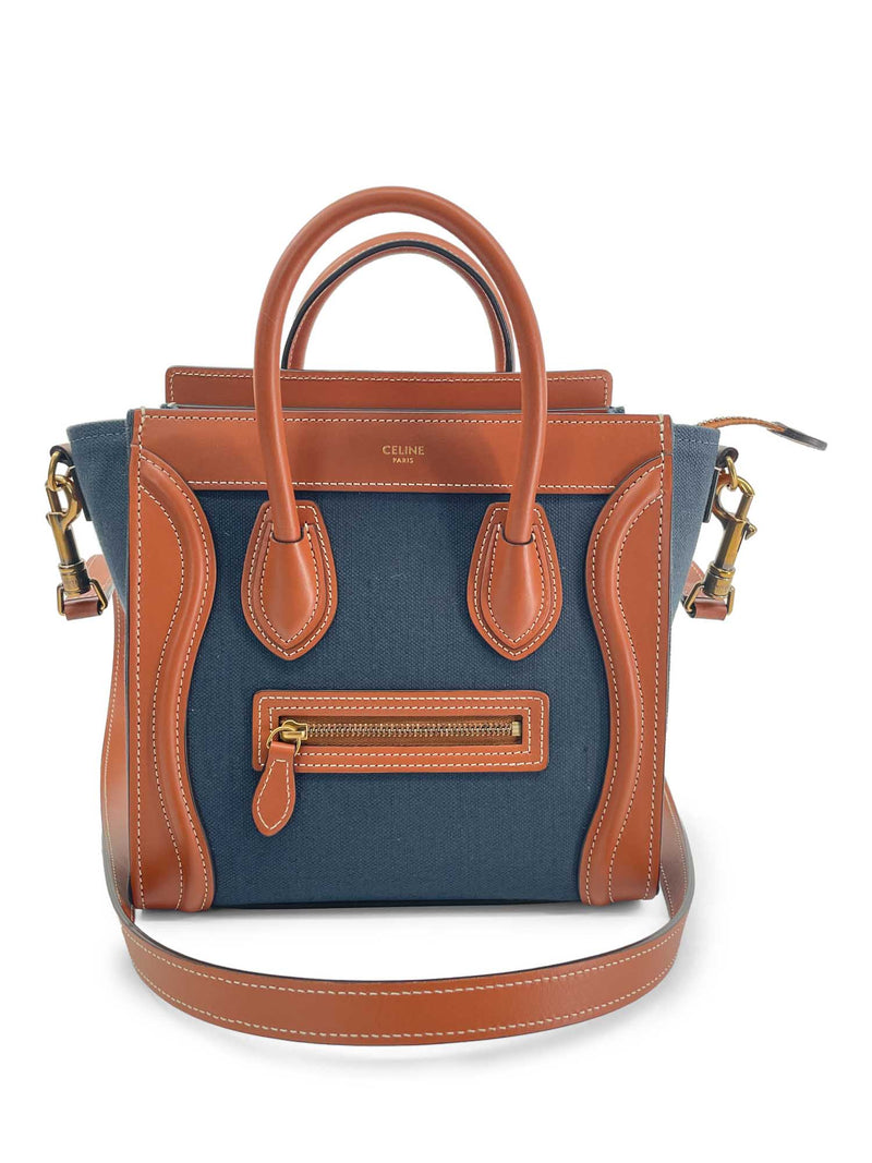 Celine Denim Leather Nano Luggage Bag Brown-designer resale