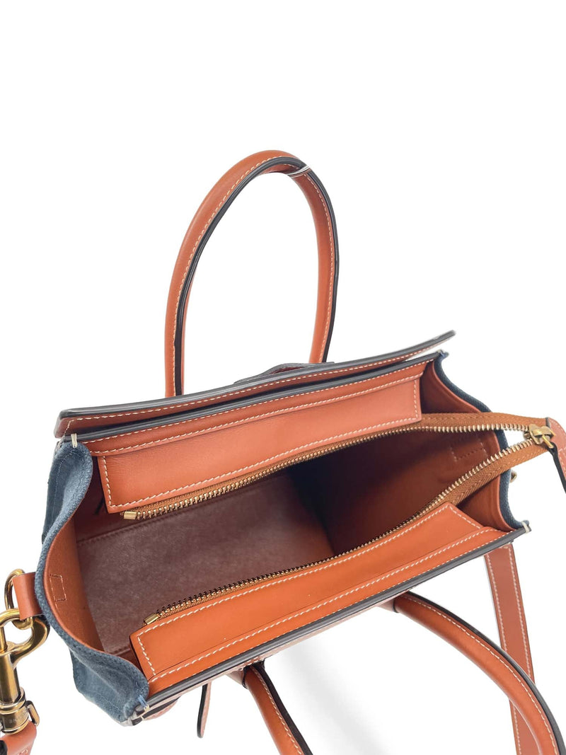 Celine Denim Leather Nano Luggage Bag Brown-designer resale