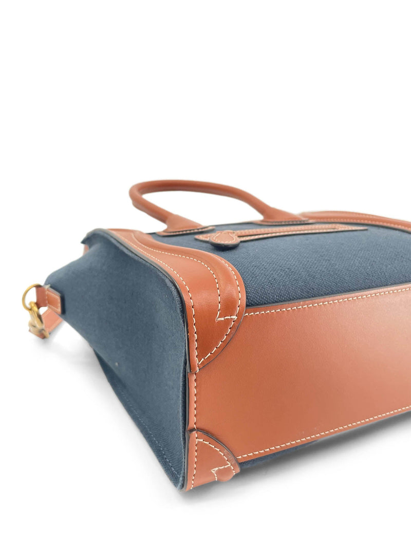 Celine Denim Leather Nano Luggage Bag Brown-designer resale