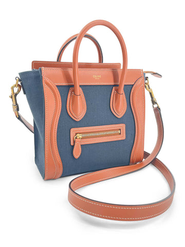 Celine Denim Leather Nano Luggage Bag Brown-designer resale