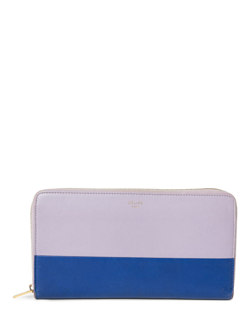 Celine Logo Leather Colorblock Long Wallet Purple Blue