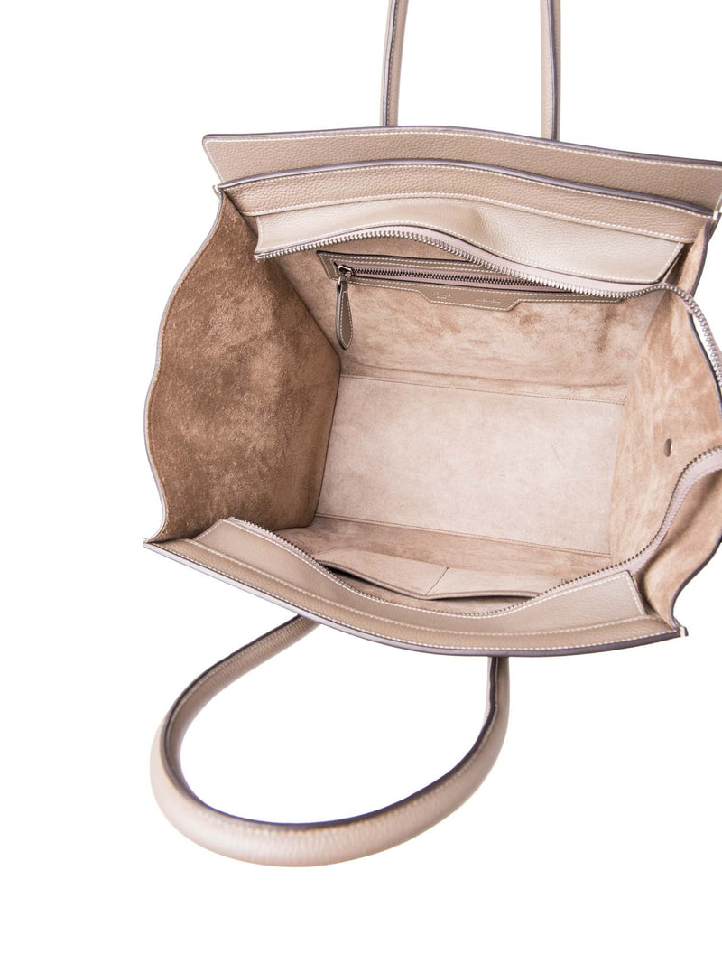 Celine Logo Leather Mini Luggage Tote Bag Taupe
