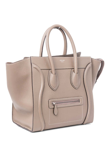 Celine Logo Leather Mini Luggage Tote Bag Taupe-designer resale