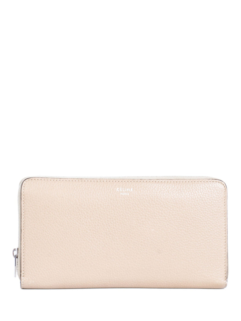 Celine Logo Leather Zippered Wallet Beige-designer resale