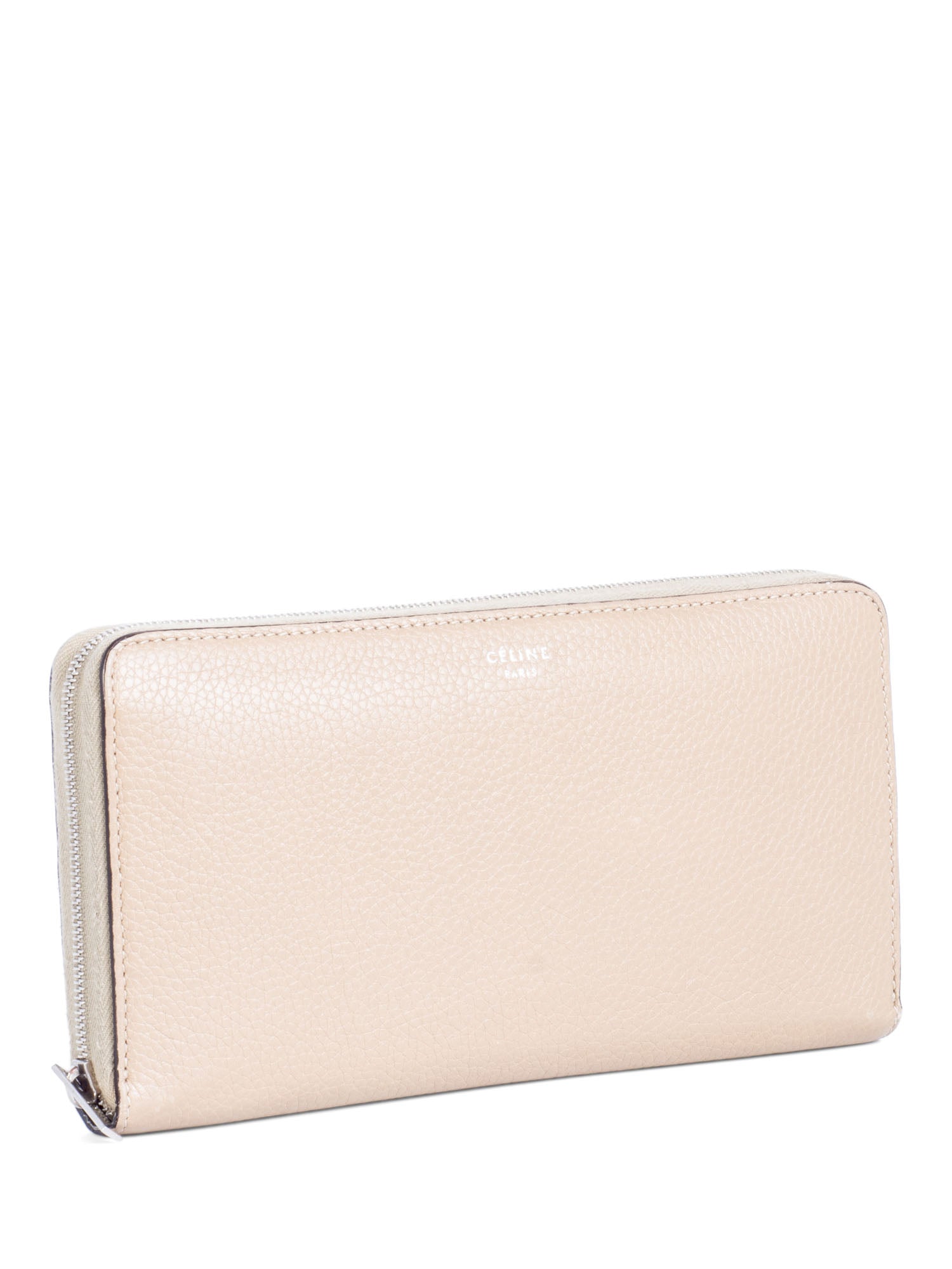 Celine Logo Leather Zippered Wallet Beige-designer resale
