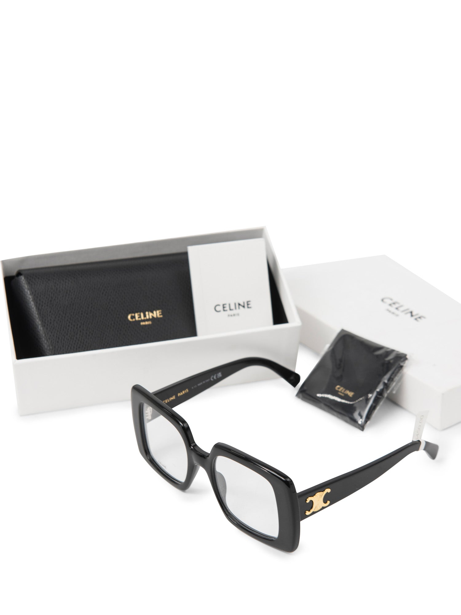 Celine Logo Squared Glasses Black Gold-designer resale