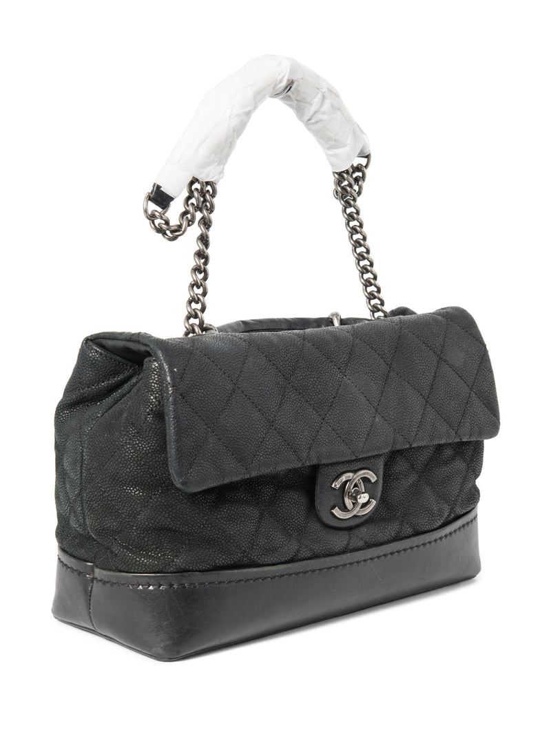 Chanel CC Logo Caviar Leather Flap Top Handle Messenger Bag Black-designer resale