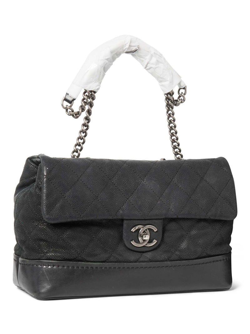 Chanel CC Logo Caviar Leather Flap Top Handle Messenger Bag Black-designer resale