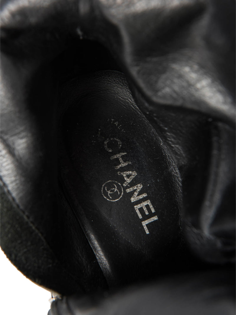 Chanel CC Logo Leather Ankle Biker Boots Black Silver-designer resale